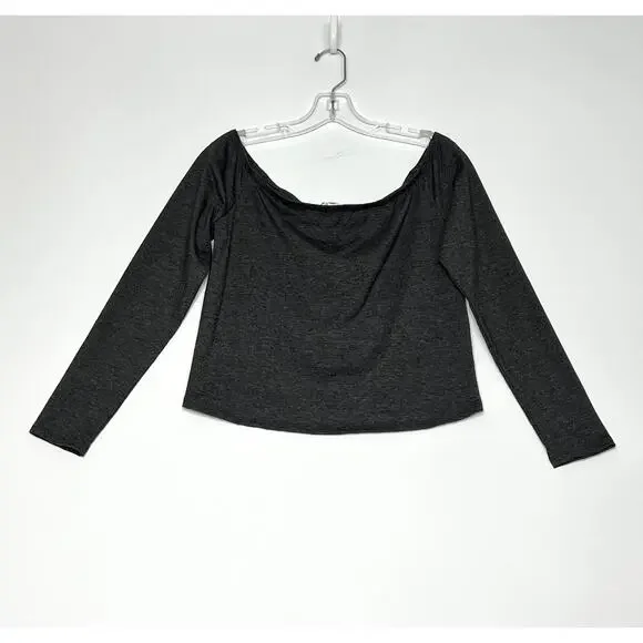BP Long Sleeve Off The Shoulder Fitted Crop Top Grey Womens XL - Picture 2 of 11